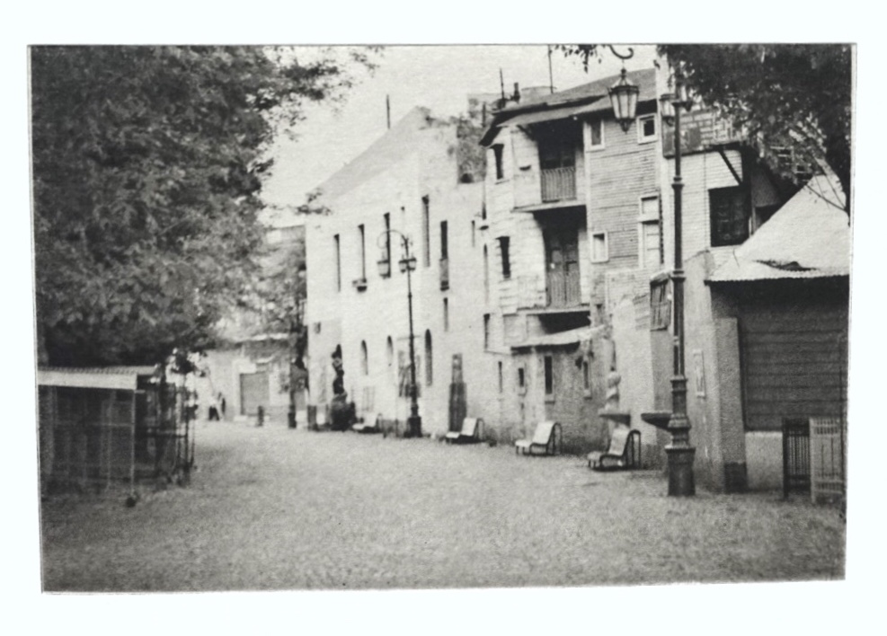 polymer plate photogravure etching of neighborhood scene in BA